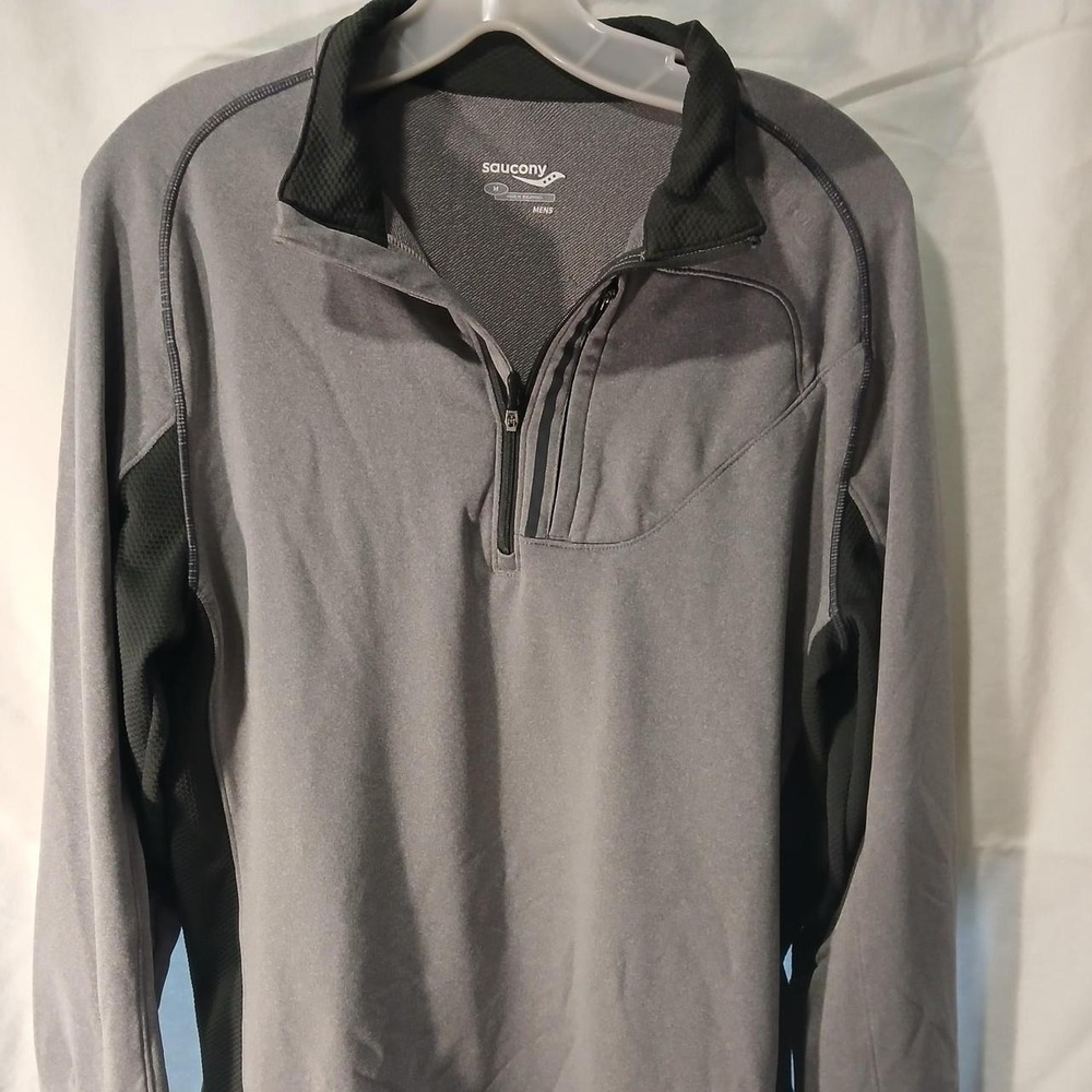 Saucony Mens Gray Black Quarter Zip Pullover Running Athletic Jacket Size M